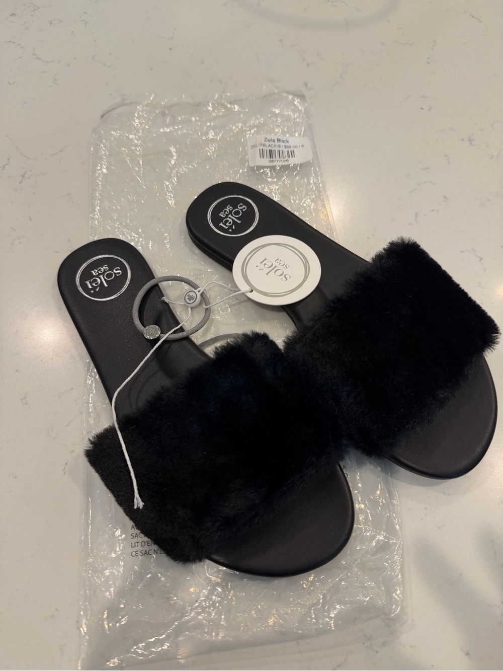 Sea Solei Black Zeila Fur Sandals